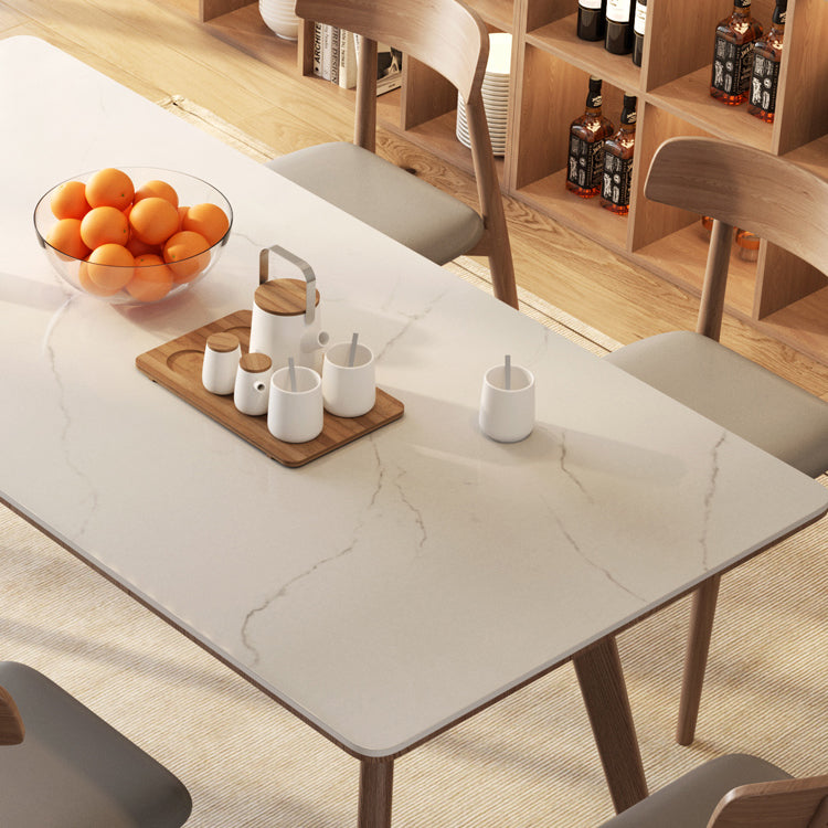 5/7 Piece Rectangle Shape Stone and Solid Wood Dining Table Set