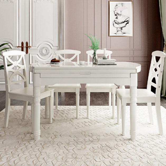 Contemporary Glass Top Dining Room Set 4 Legs Base for Kitchen