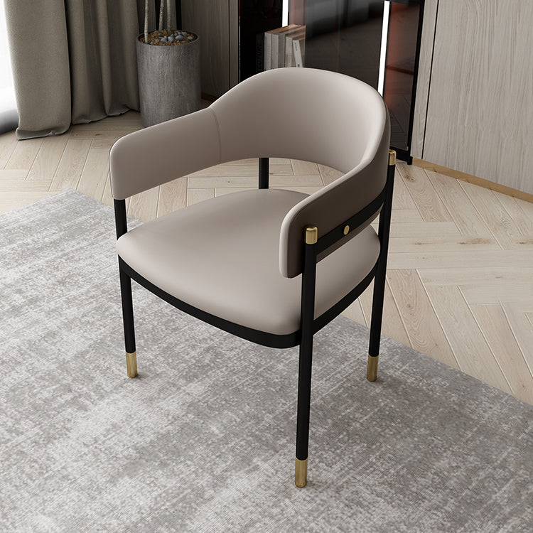 Modern Open Back Arm Chair Metal and Faux Leather Dining Chair