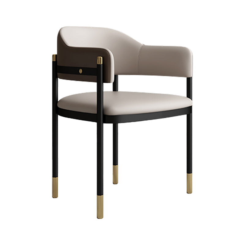 Modern Open Back Arm Chair Metal and Faux Leather Dining Chair