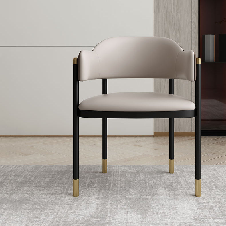 Modern Open Back Arm Chair Metal and Faux Leather Dining Chair