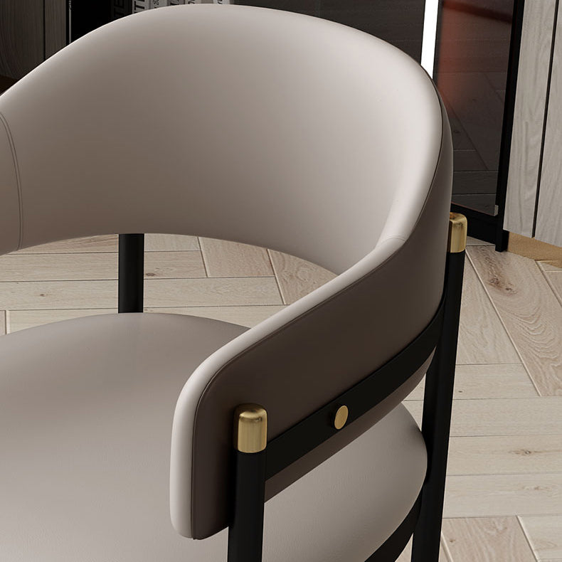 Modern Open Back Arm Chair Metal and Faux Leather Dining Chair