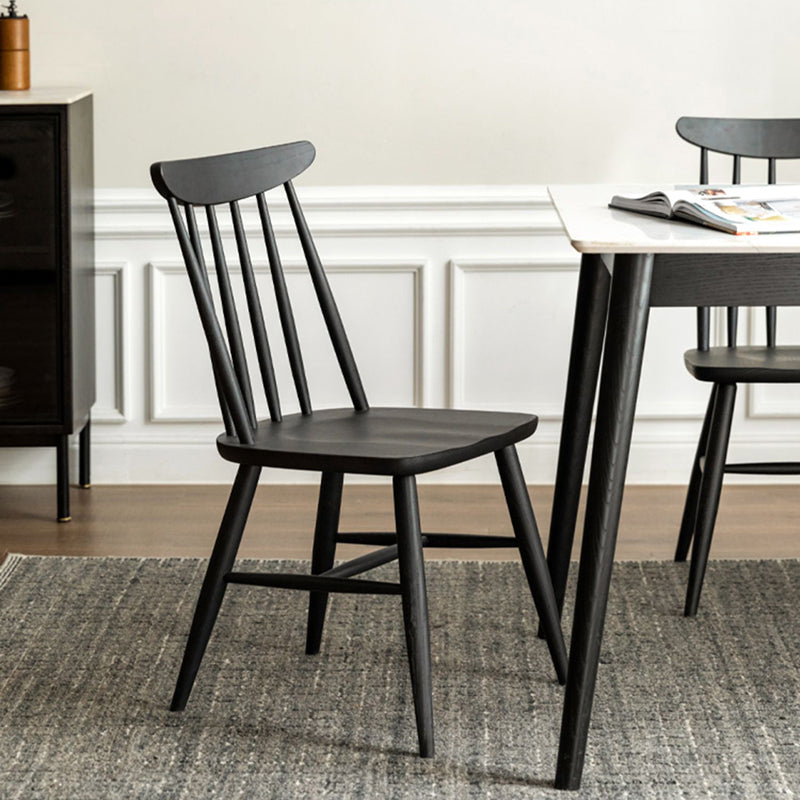 Contemporary Solid Wood Slat Back Dining Room Chair in Black