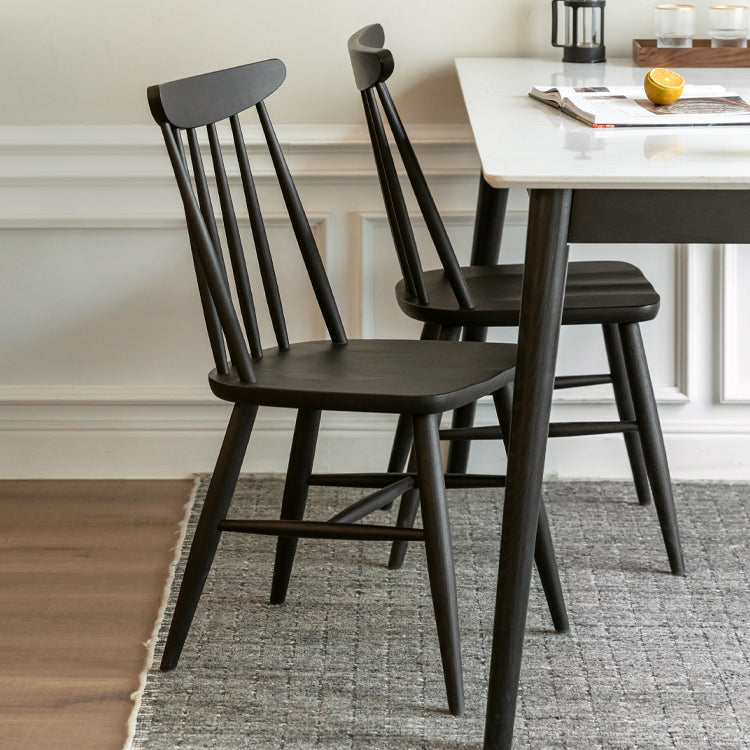 Contemporary Solid Wood Slat Back Dining Room Chair in Black