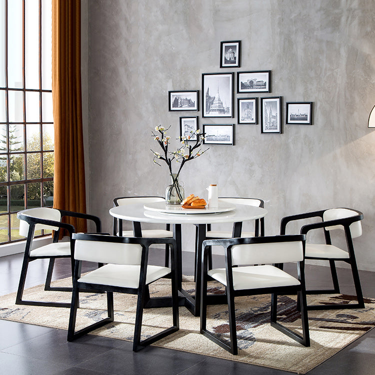Black Legs Solid Wood and Faux Leather Dining Accent Chair for Home