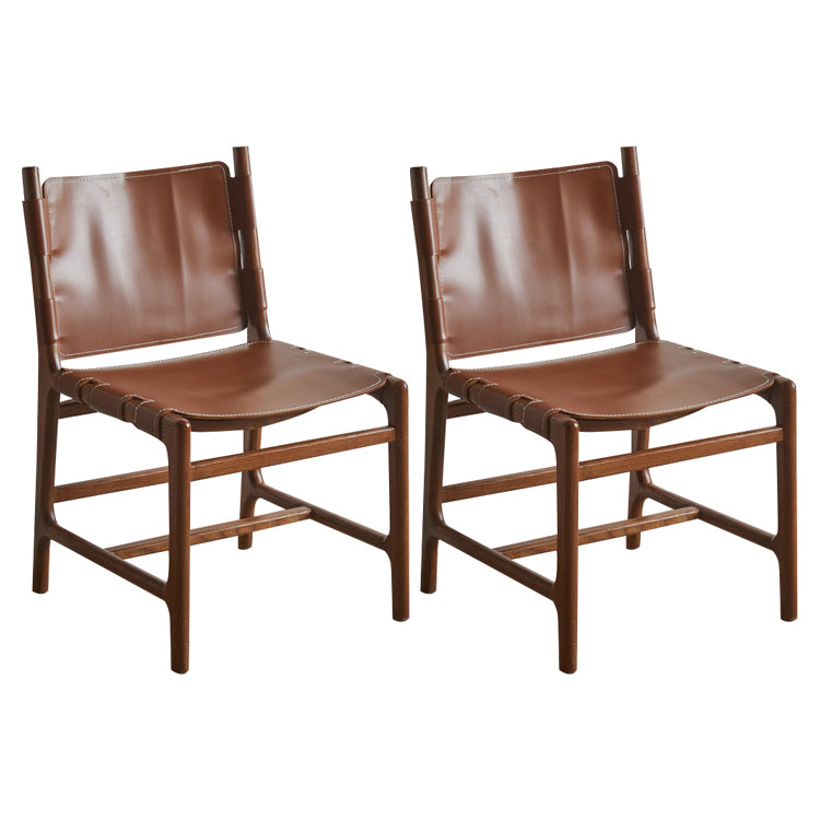 Solid Wood and Faux Leather Contemporary Armless Dining Chairs