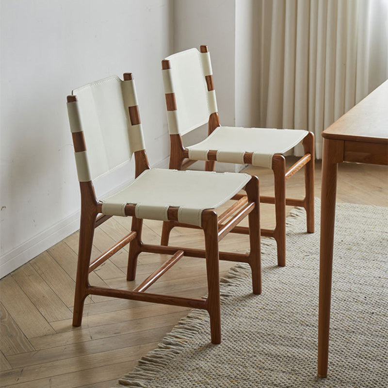Solid Wood and Faux Leather Contemporary Armless Dining Chairs