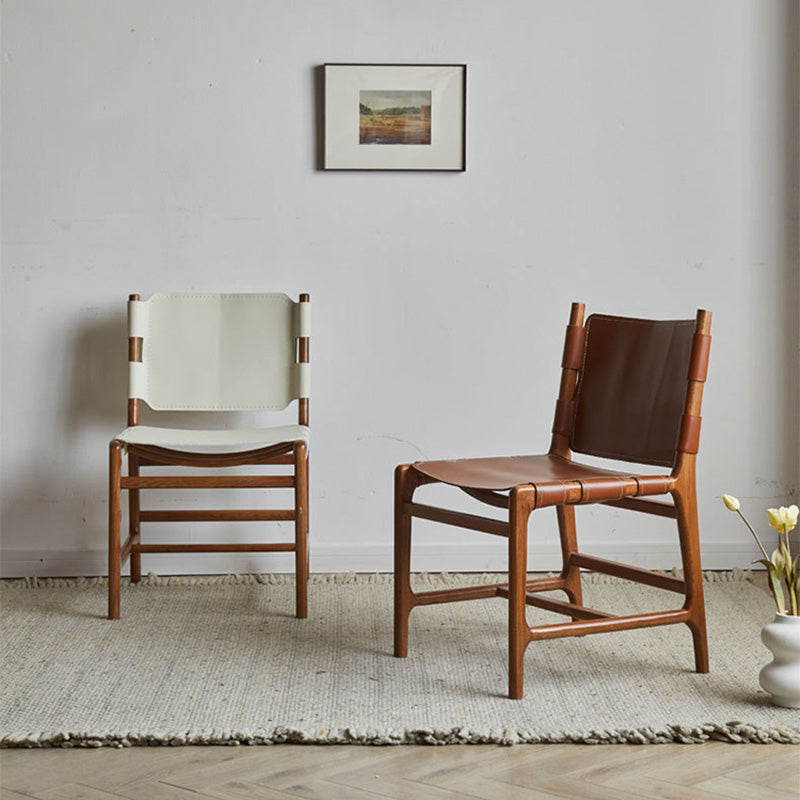 Solid Wood and Faux Leather Contemporary Armless Dining Chairs