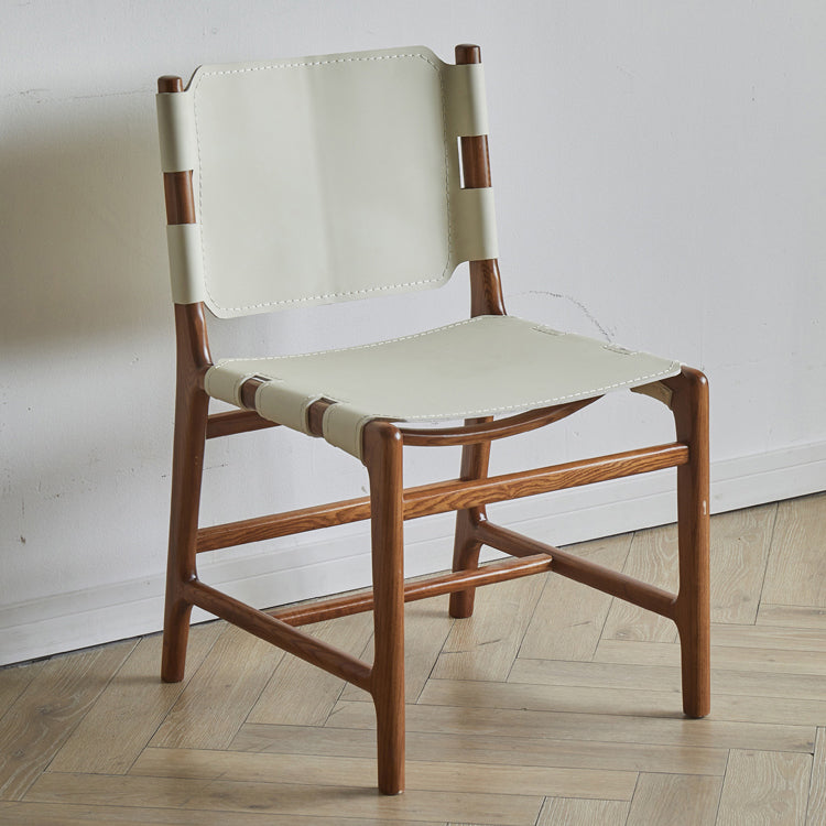 Solid Wood and Faux Leather Contemporary Armless Dining Chairs