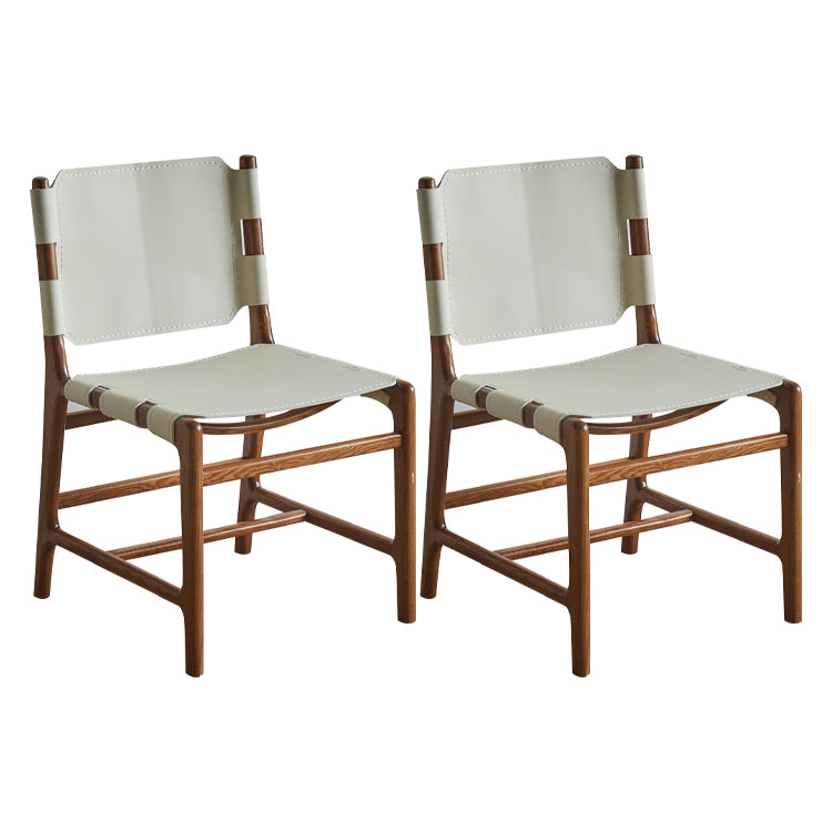 Solid Wood and Faux Leather Contemporary Armless Dining Chairs