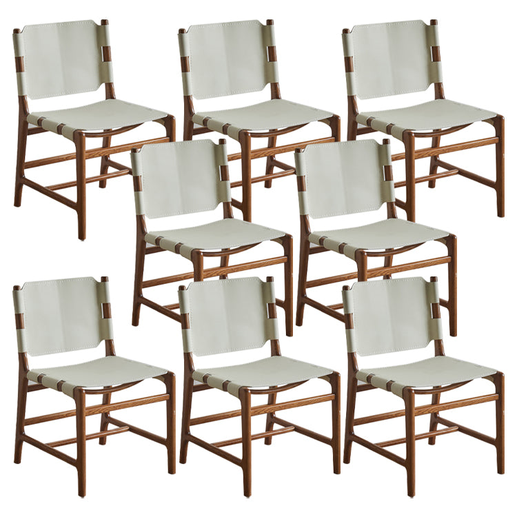 Solid Wood and Faux Leather Contemporary Armless Dining Chairs