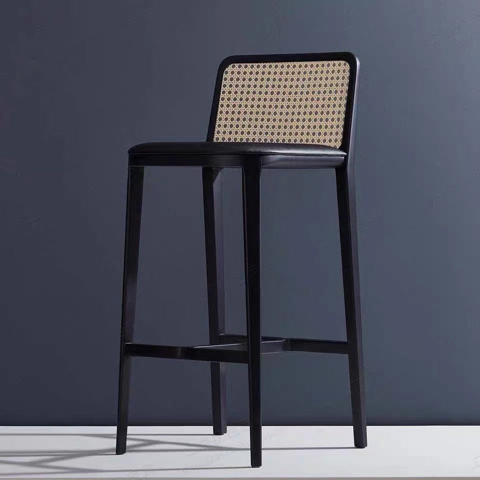 Contemporary Armless Upholstered Bar Stool with Solid Wood Base