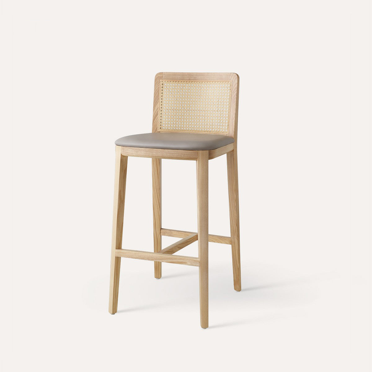 Contemporary Armless Upholstered Bar Stool with Solid Wood Base