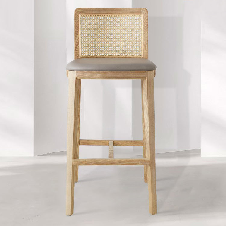 Contemporary Armless Upholstered Bar Stool with Solid Wood Base