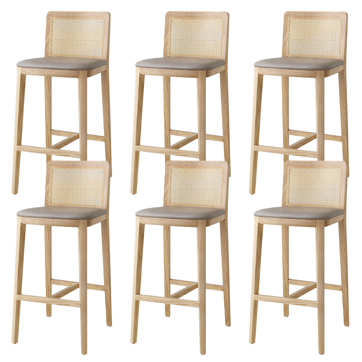 Contemporary Armless Upholstered Bar Stool with Solid Wood Base