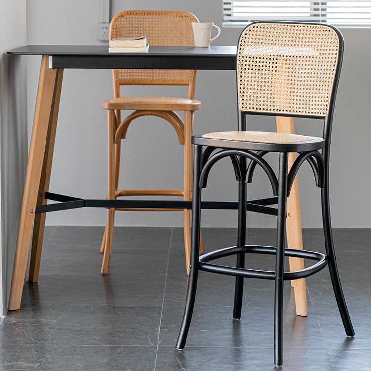 Contemporary 45" Height Backrest Solid Wood and Rattan Counter Stool