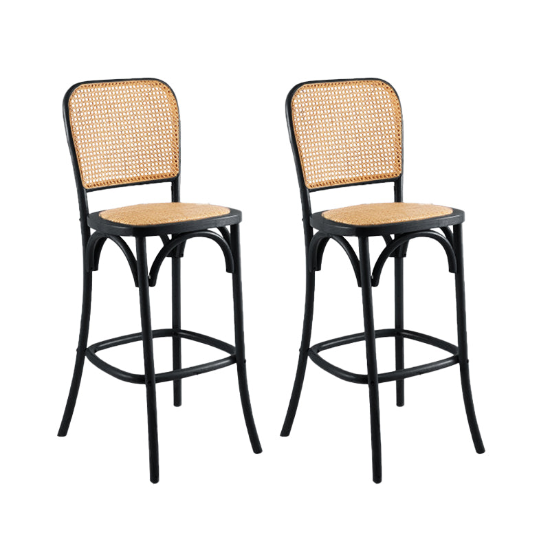 Contemporary 45" Height Backrest Solid Wood and Rattan Counter Stool