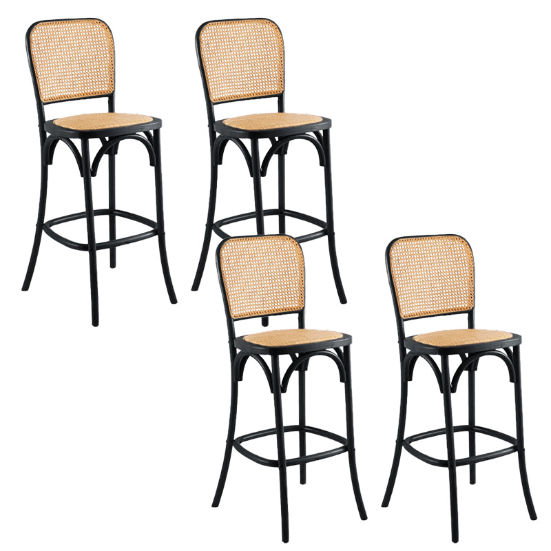 Contemporary 45" Height Backrest Solid Wood and Rattan Counter Stool