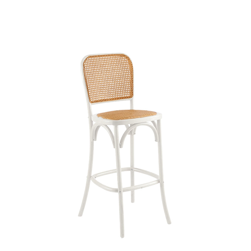 Contemporary 45" Height Backrest Solid Wood and Rattan Counter Stool