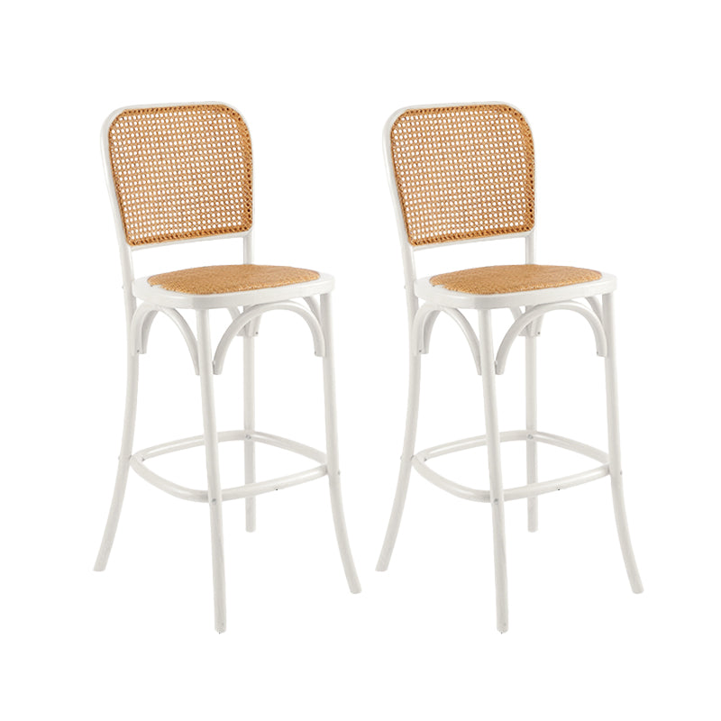 Contemporary 45" Height Backrest Solid Wood and Rattan Counter Stool