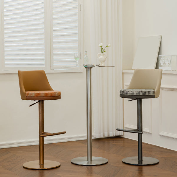 Glam Style Adjustable Swivel Upholstered Bar Stool with Metal Leg