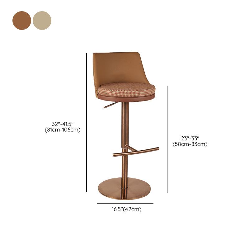 Glam Style Adjustable Swivel Upholstered Bar Stool with Metal Leg