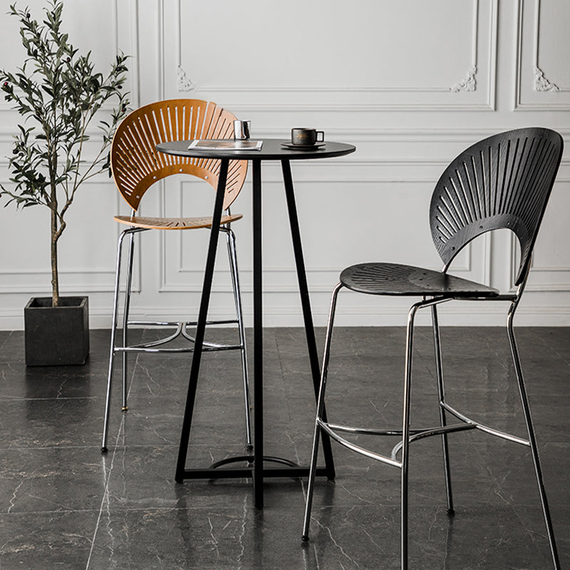 Contemporary Wood Top Round Bar Dining Table with Metal Base