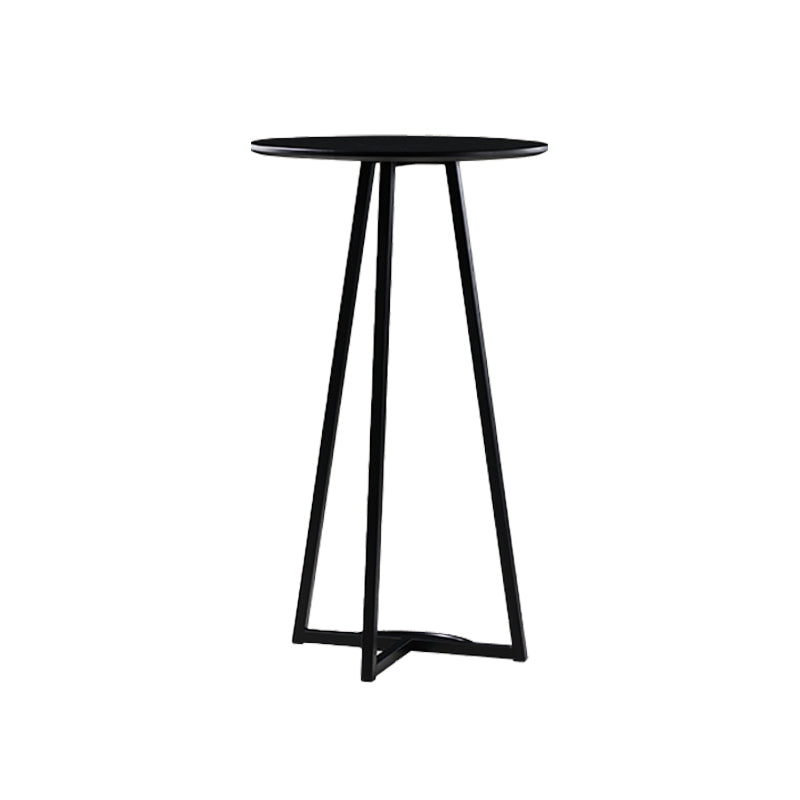 Contemporary Wood Top Round Bar Dining Table with Metal Base
