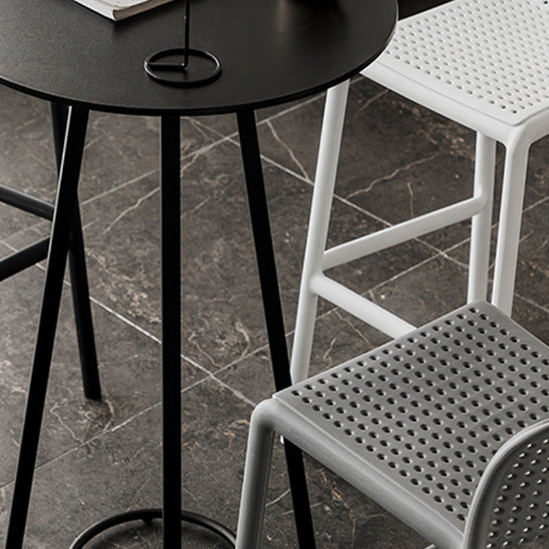 Contemporary Wood Top Round Bar Dining Table with Metal Base