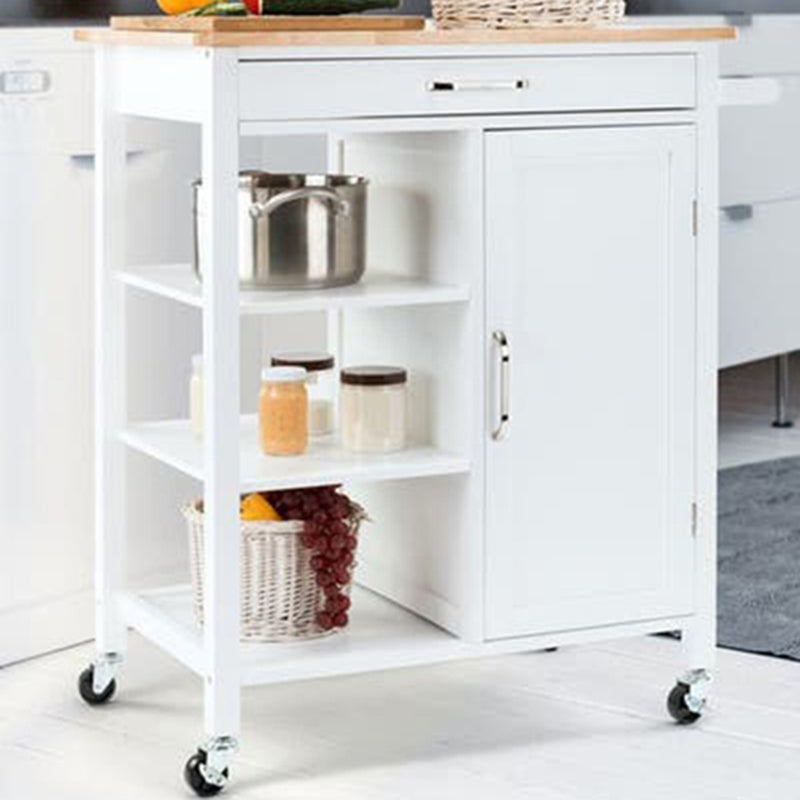 Matte Finish Wooden Kitchen Cart with Open Storage and Wheels