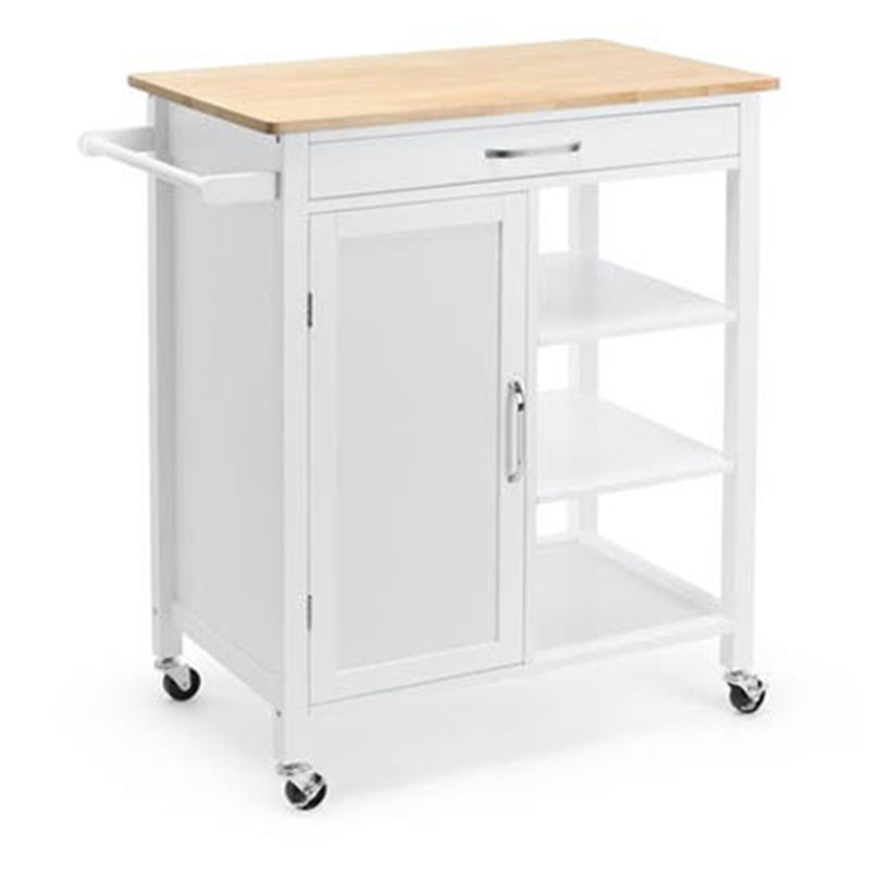 Matte Finish Wooden Kitchen Cart with Open Storage and Wheels