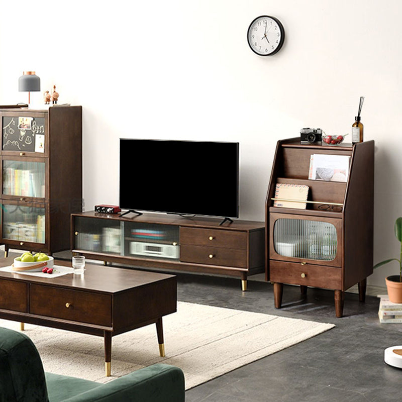 Modern Style Rubber Wood Storage Sideboard Cabinet with Glass Doors