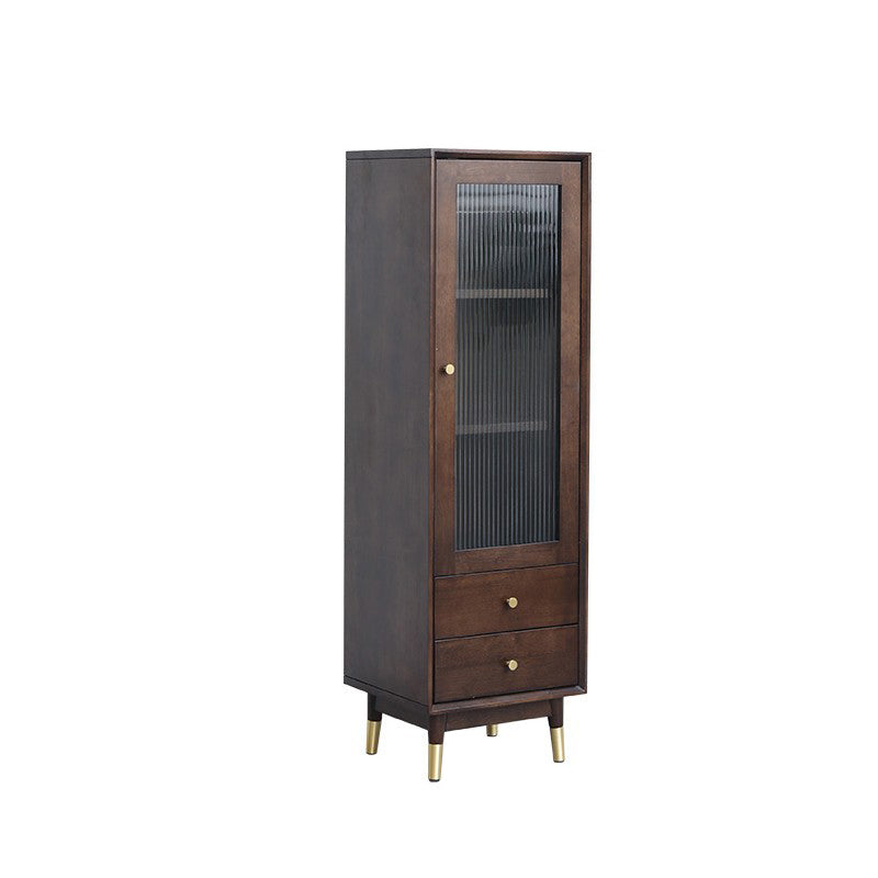 Modern Style Solid Wood Storage Sideboard Cabinet with Glass Doors in Brown