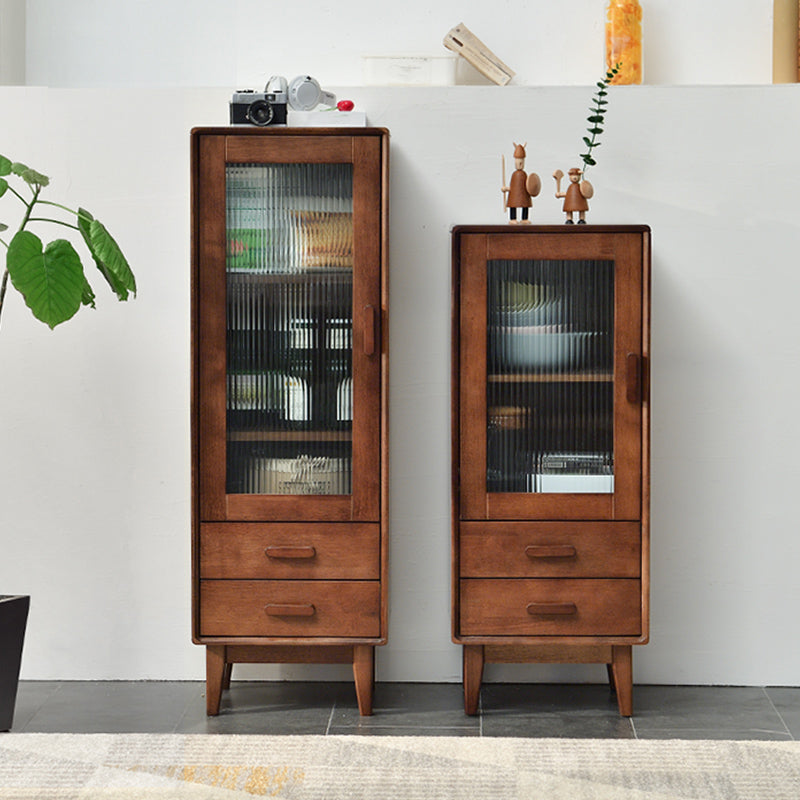 Modern Style Solid Wood Storage Sideboard Cabinet with Glass Doors in Brown