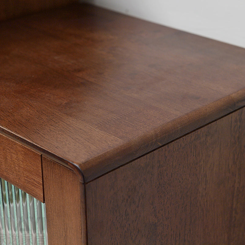Modern Style Solid Wood Storage Sideboard Cabinet with Glass Doors in Brown