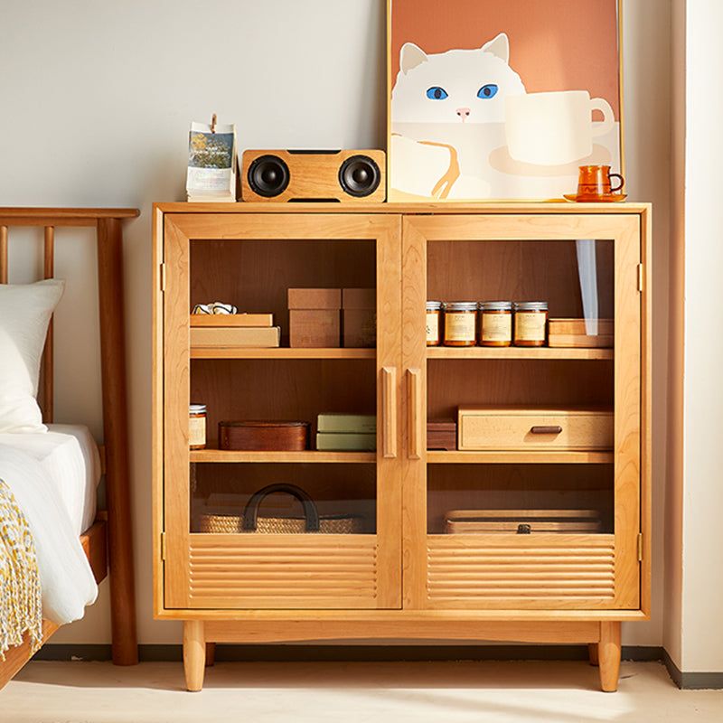 Nordic Style Cherry Wood Storage Sideboard Cabinet with Glass Doors
