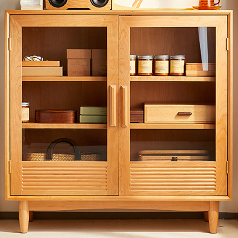 Nordic Style Cherry Wood Storage Sideboard Cabinet with Glass Doors