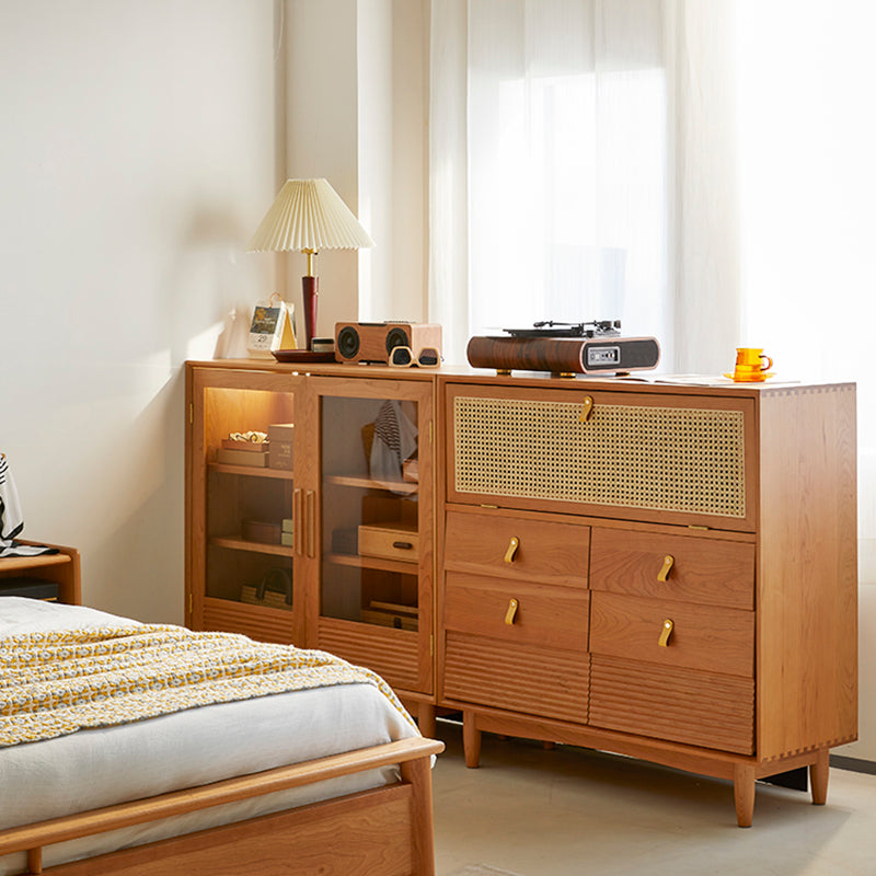 Nordic Style Cherry Wood Storage Sideboard Cabinet with Glass Doors
