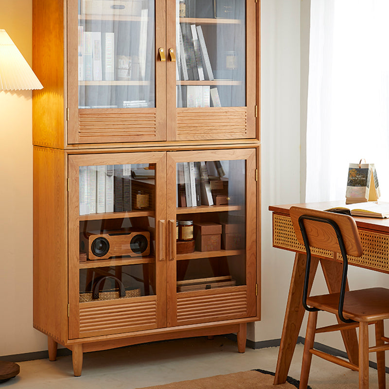 Nordic Style Cherry Wood Storage Sideboard Cabinet with Glass Doors