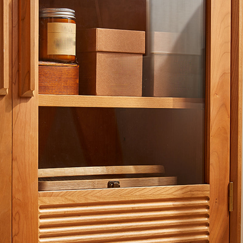 Nordic Style Cherry Wood Storage Sideboard Cabinet with Glass Doors
