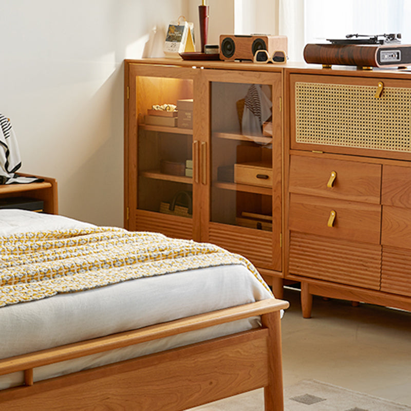 Nordic Style Cherry Wood Storage Sideboard Cabinet with Glass Doors