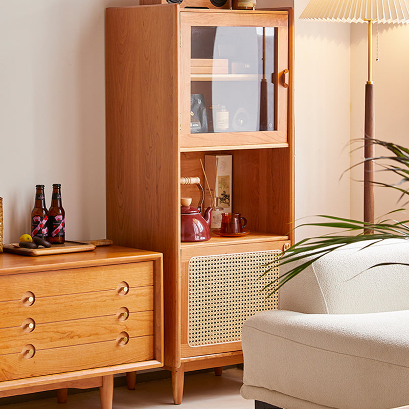 Modern Style Cherry Wood Storage Sideboard Cabinet with Glass Doors