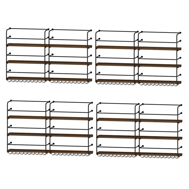 Modern Style Wood and Iron Wall Mounted Wine Rack with Light in Black