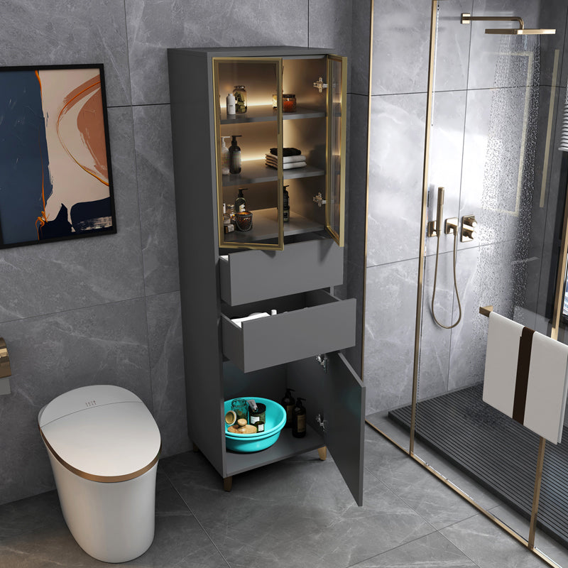 Contemporary Glass Doors Display Cabinet with Wooden Base for Bathroom