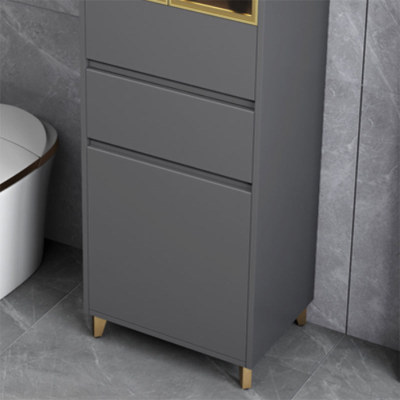 Contemporary Glass Doors Display Cabinet with Wooden Base for Bathroom