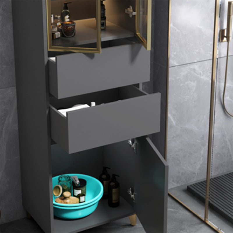 Contemporary Glass Doors Display Cabinet with Wooden Base for Bathroom