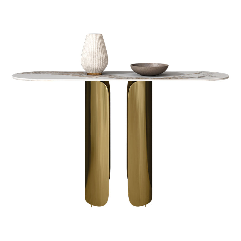 Glam Oval Console Accent Table with Stainless Steel Bracket for Hall