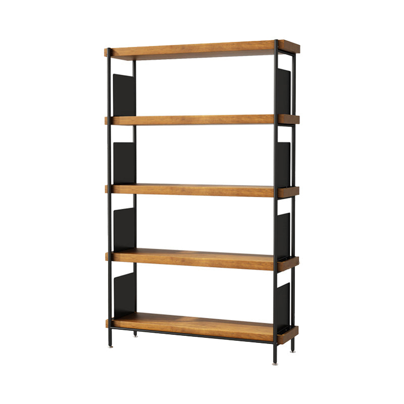 Contemporary Metal Open Back Bookshelf Solid Wood Bookcase for Office