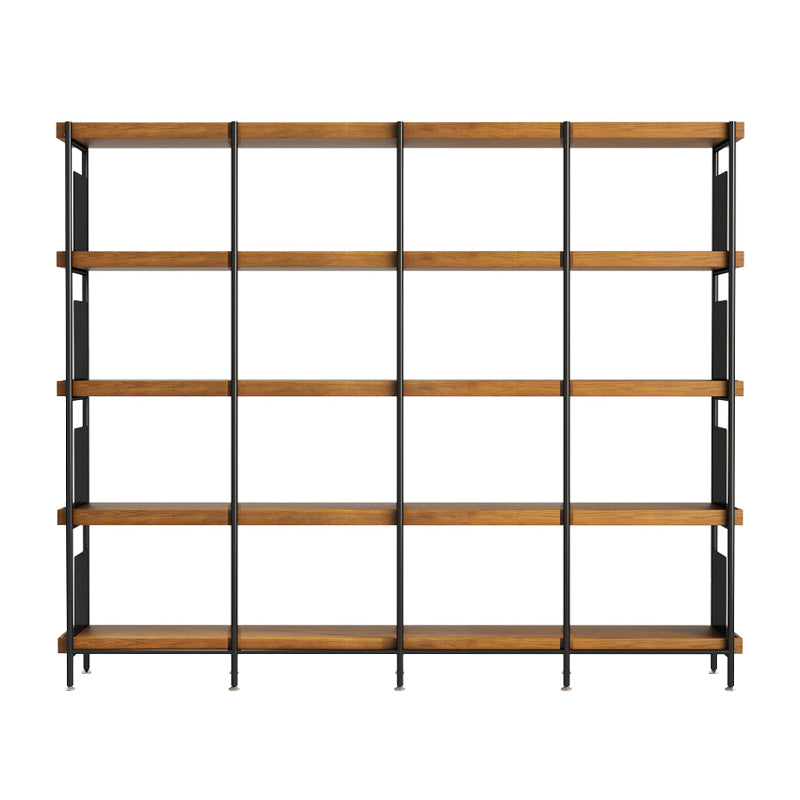 Contemporary Metal Open Back Bookshelf Solid Wood Bookcase for Office