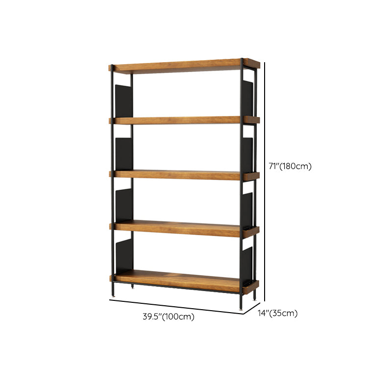 Contemporary Metal Open Back Bookshelf Solid Wood Bookcase for Office